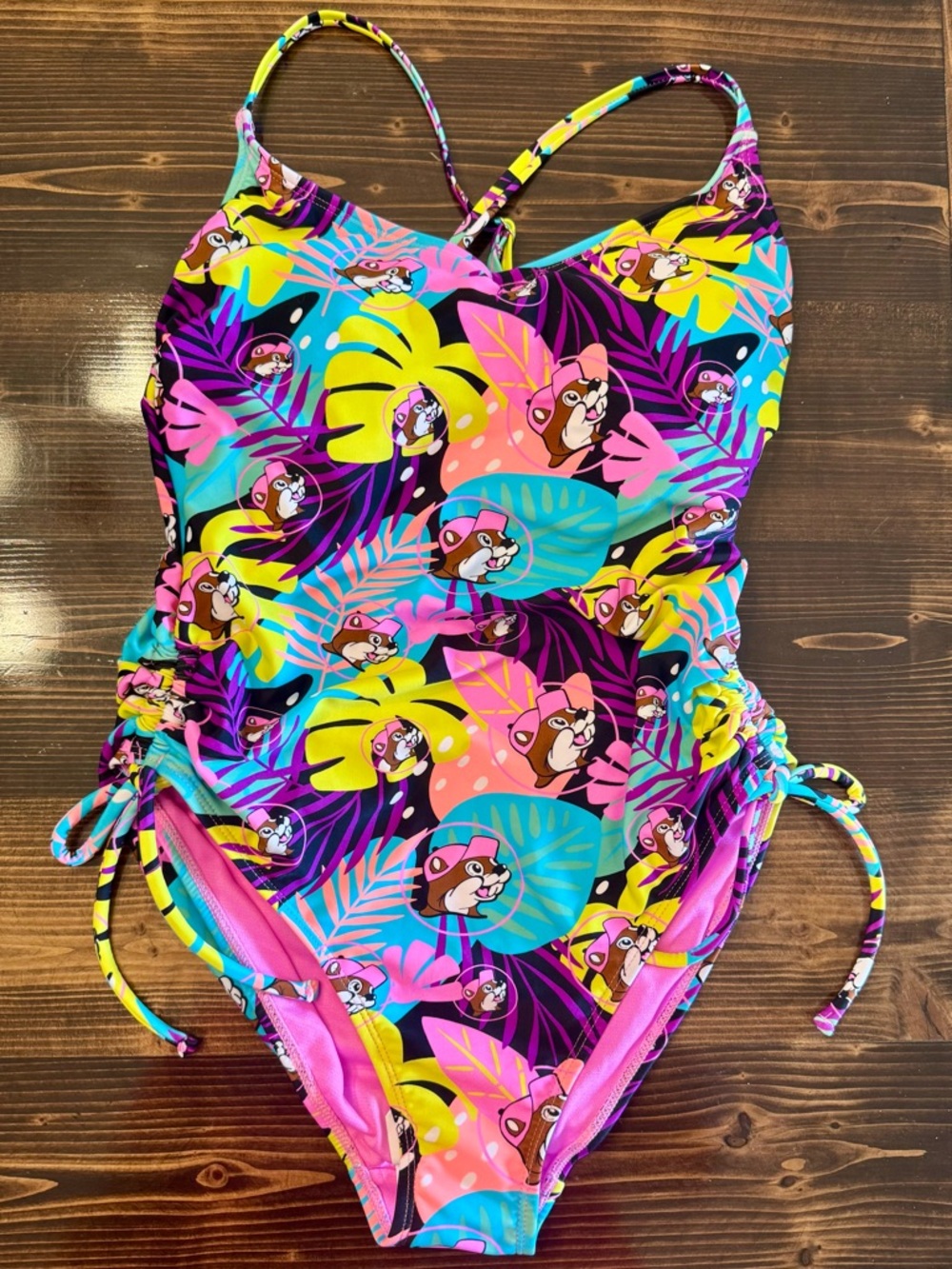 NWT Buc-ees Women's Multicolor Tropical One-Piece Swimsuit‎ Size S